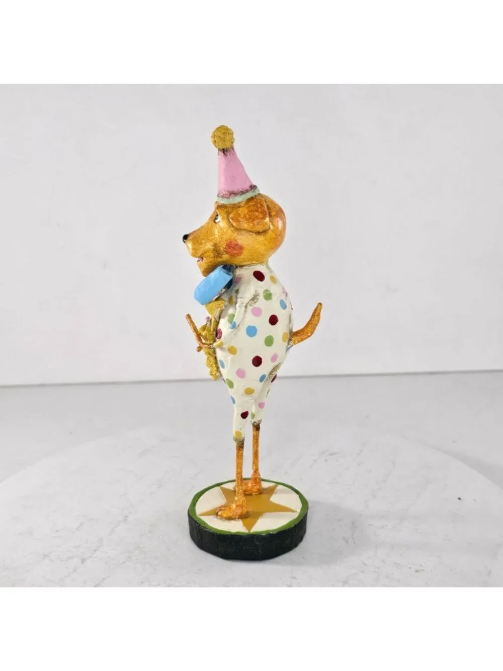RARE Lori Mitchell Little Dog Laughed Birthday Hat Folk Art Figure *FLAW*